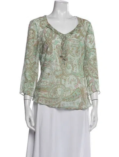 Pre-owned Bob Mackie Paisley Print V-neck Blouse In Multicolor