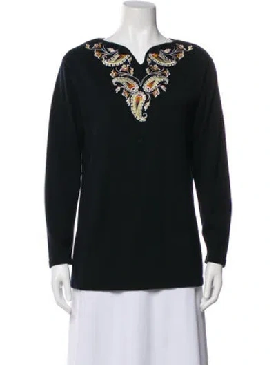 Pre-owned Bob Mackie Paisley Print V-neck Sweater In Black