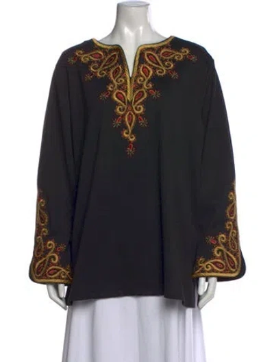 Pre-owned Bob Mackie Paisley Print V-neck Tunic In Black