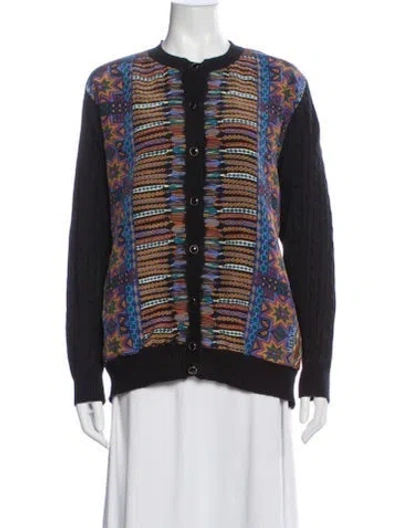 Pre-owned Bob Mackie Patterned Crew Neck Cardigan In Black