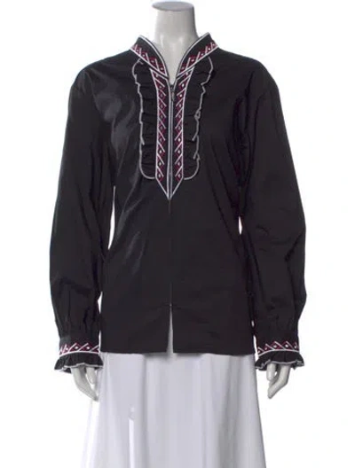 Pre-owned Bob Mackie Patterned Long Sleeve Blouse In Black