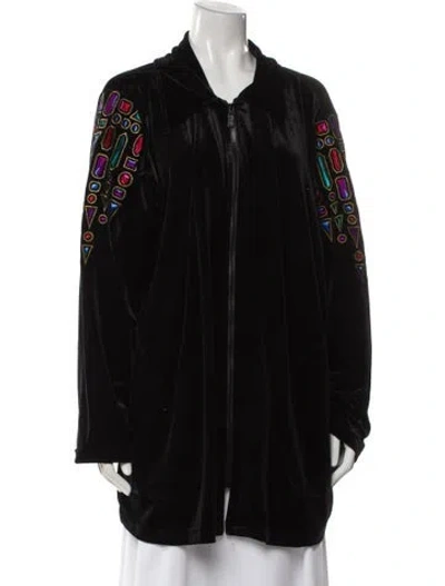 Pre-owned Bob Mackie Patterned Long Sleeve Top In Black