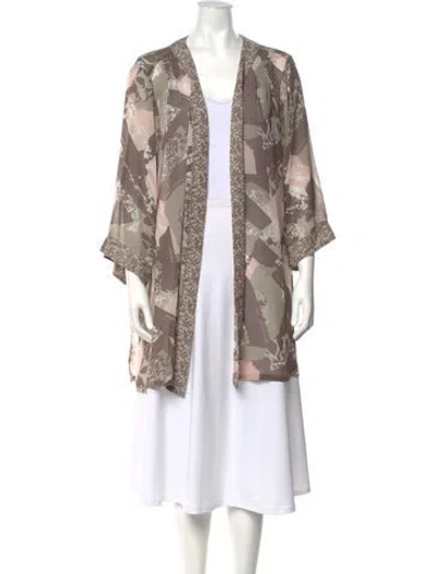 Pre-owned Bob Mackie Patterned Open Front Sweater In Multicolor