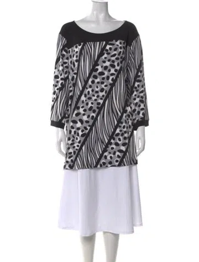 Pre-owned Bob Mackie Patterned Scoop Neck Top In Black