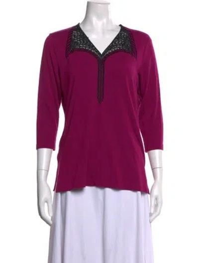 Pre-owned Bob Mackie Patterned V-neck Top In Purple