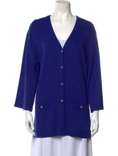 Pre-owned Bob Mackie Plunge Neckline Sweater In Blue