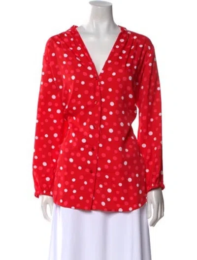 Pre-owned Bob Mackie Polka Dot Print V-neck Blouse In Red