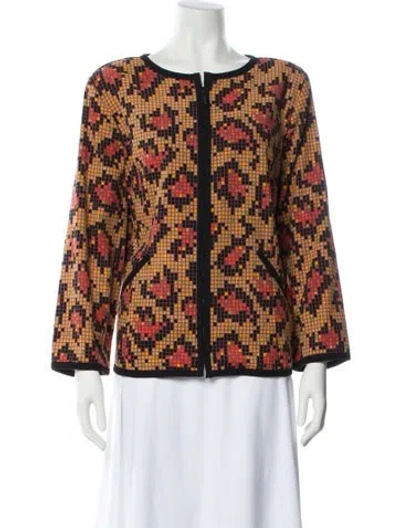 Pre-owned Bob Mackie Printed Bateau Neckline Blouse In Multi