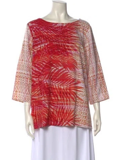 Pre-owned Bob Mackie Printed Bateau Neckline Blouse In Red