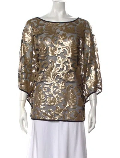 Pre-owned Bob Mackie Printed Bateau Neckline Blouse W/ Tags In Black