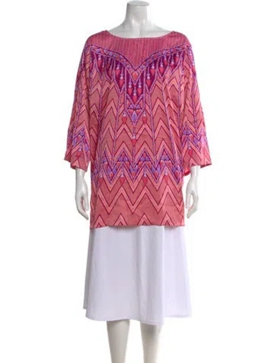 Pre-owned Bob Mackie Printed Bateau Neckline Top In Pink