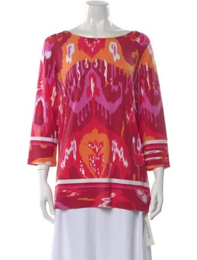 Pre-owned Bob Mackie Printed Bateau Neckline Top In Red