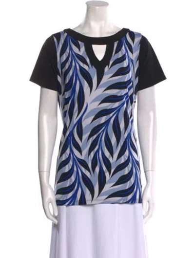 Pre-owned Bob Mackie Printed Bateau Neckline T-shirt In White