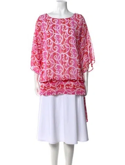 Pre-owned Bob Mackie Printed Bateau Neckline Tunic In Pink