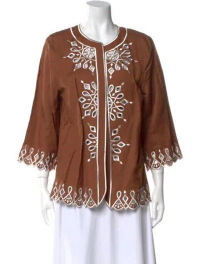 Pre-owned Bob Mackie Printed Crew Neck Top In Brown