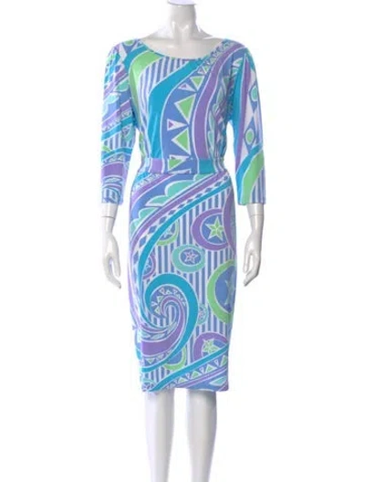 Pre-owned Bob Mackie Printed Knee-length Dress In Blue