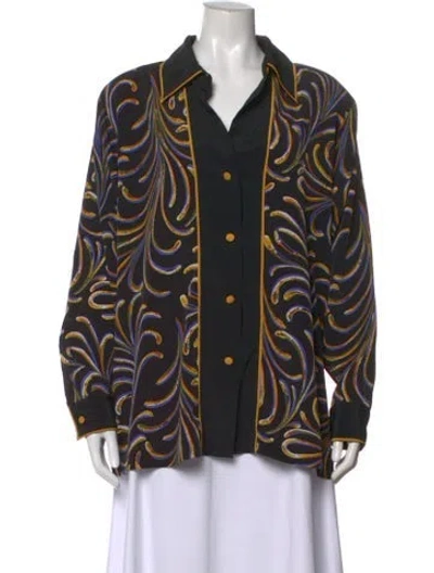 Pre-owned Bob Mackie Printed Long Sleeve Blouse In Black