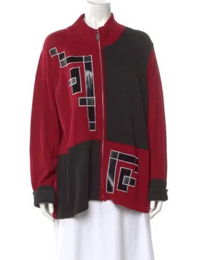 Pre-owned Bob Mackie Printed Mock Neck Sweater In Red