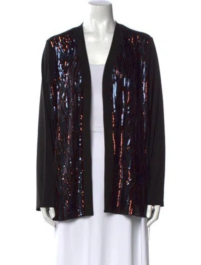 Pre-owned Bob Mackie Printed Open Front Sweater W/ Tags In Black