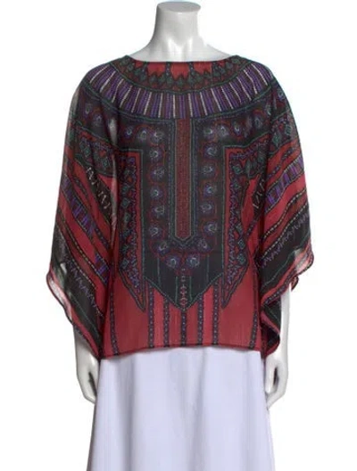 Pre-owned Bob Mackie Printed Scoop Neck Blouse In Black