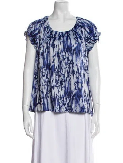 Pre-owned Bob Mackie Printed Scoop Neck Blouse In Blue