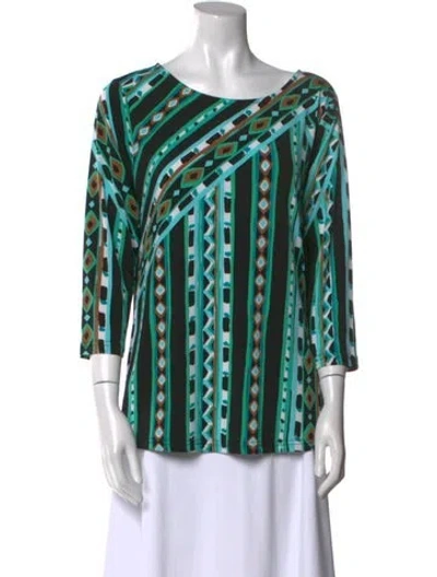 Pre-owned Bob Mackie Printed Scoop Neck Blouse In Green