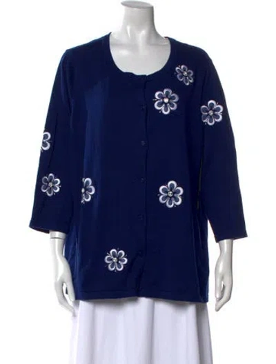 Pre-owned Bob Mackie Printed Scoop Neck Sweater In Blue