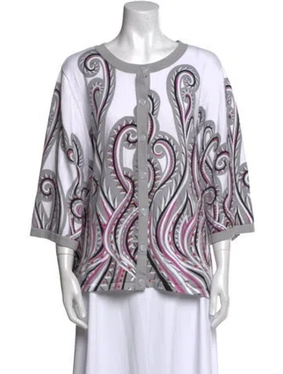 Pre-owned Bob Mackie Printed Scoop Neck Sweater In Gray