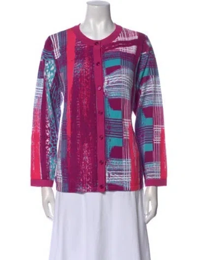 Pre-owned Bob Mackie Printed Scoop Neck Sweater In Pink