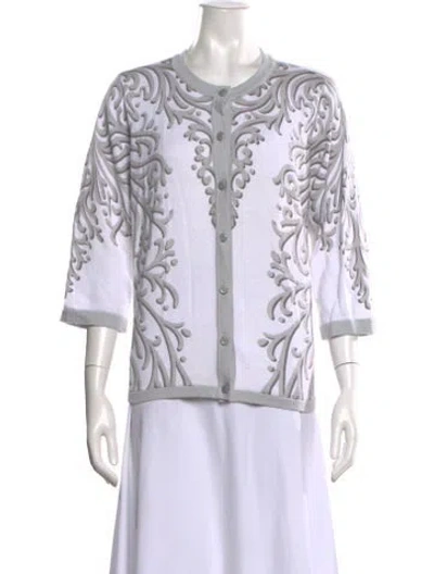 Pre-owned Bob Mackie Printed Scoop Neck Sweater In White