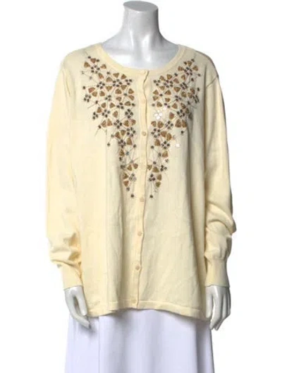 Pre-owned Bob Mackie Printed Scoop Neck Sweater In Yellow