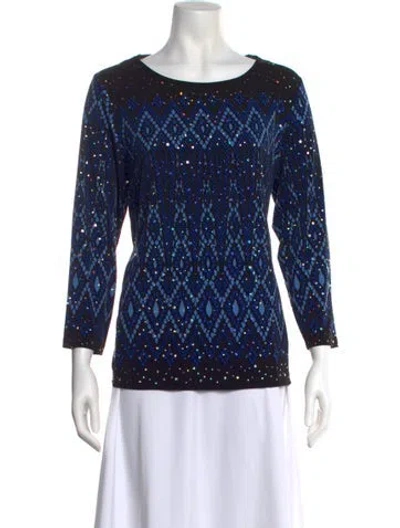 Pre-owned Bob Mackie Printed Scoop Neck Top In Blue