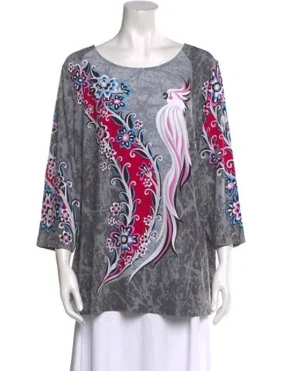 Pre-owned Bob Mackie Printed Scoop Neck Tunic In Gray