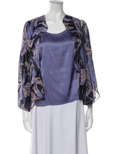 Pre-owned Bob Mackie Printed Square Neckline Blouse In Purple