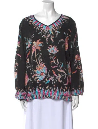 Pre-owned Bob Mackie Printed V-neck Blouse In Black