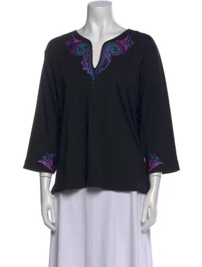 Pre-owned Bob Mackie Printed V-neck Blouse In Black