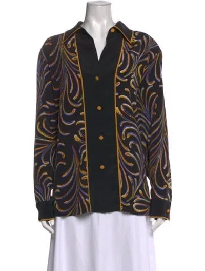 Pre-owned Bob Mackie Printed V-neck Blouse In Black