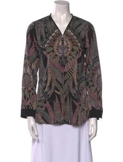 Pre-owned Bob Mackie Printed V-neck Blouse In Multi