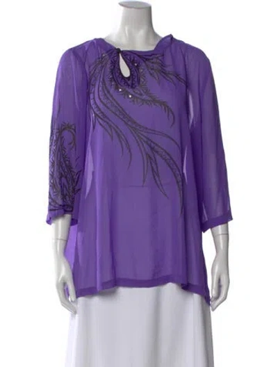 Pre-owned Bob Mackie Printed V-neck Blouse In Purple