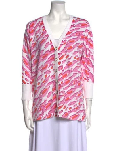 Pre-owned Bob Mackie Printed V-neck Sweater In Pink