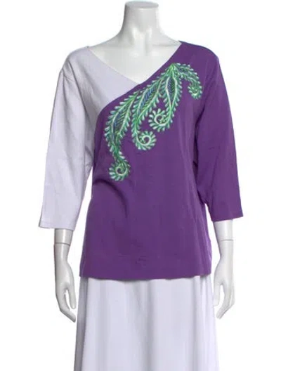 Pre-owned Bob Mackie Printed V-neck Top In Purple