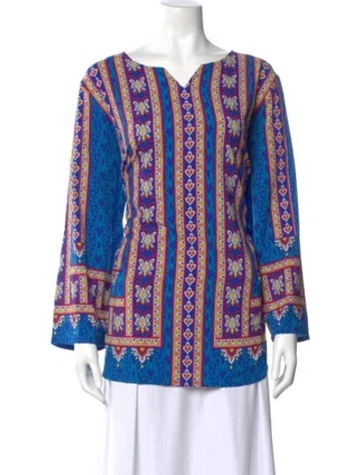 Pre-owned Bob Mackie Printed V-neck Top W/ Tags In Blue