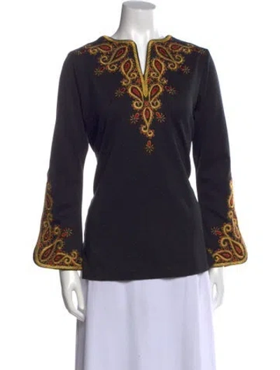 Pre-owned Bob Mackie Printed V-neck Tunic In Black