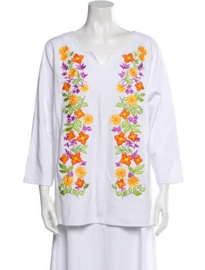 Pre-owned Bob Mackie Printed V-neck Tunic In White