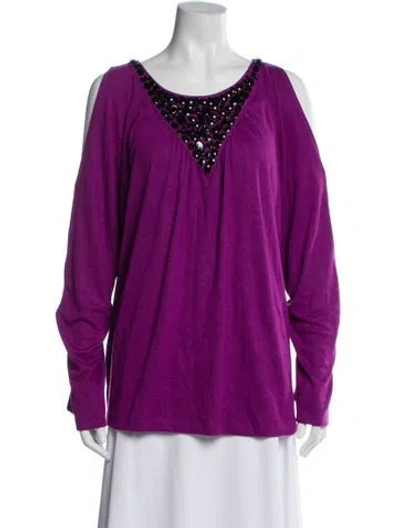 Pre-owned Bob Mackie Scoop Neck Long Sleeve Top In Purple