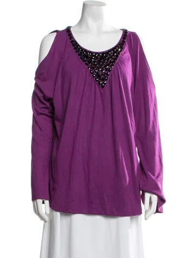 Pre-owned Bob Mackie Scoop Neck Long Sleeve Top In Purple