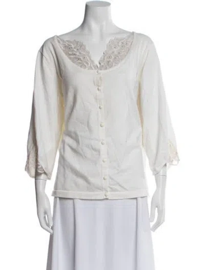Pre-owned Bob Mackie Scoop Neck Sweater In White