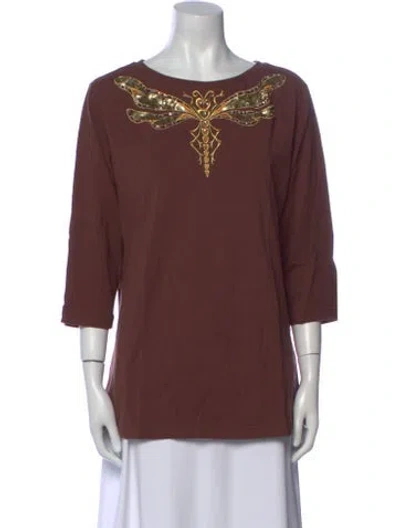 Pre-owned Bob Mackie Scoop Neck Three-quarter Sleeve T-shirt In Brown