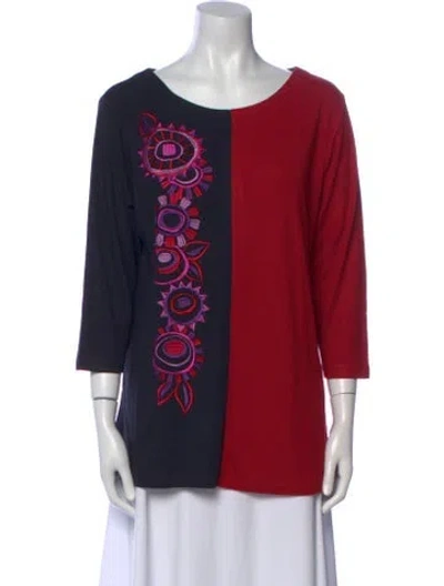 Pre-owned Bob Mackie Scoop Neck Three-quarter Sleeve Tunic In Red