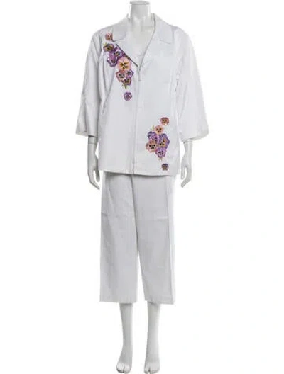 Pre-owned Bob Mackie Sequin Embellishments Pant Set In White